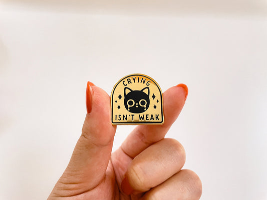 Crying Isn't Weak Cat Enamel Pin