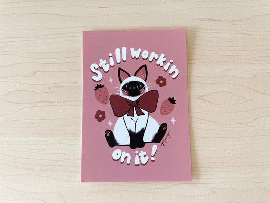 Workin' On It Cat Mini Print / Postcard