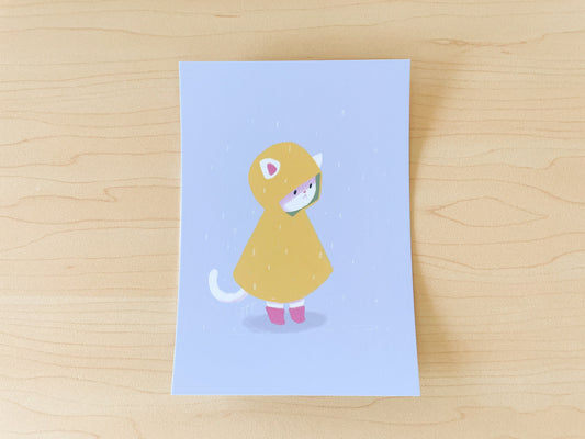 Rainy Cat Mini Print / Postcard