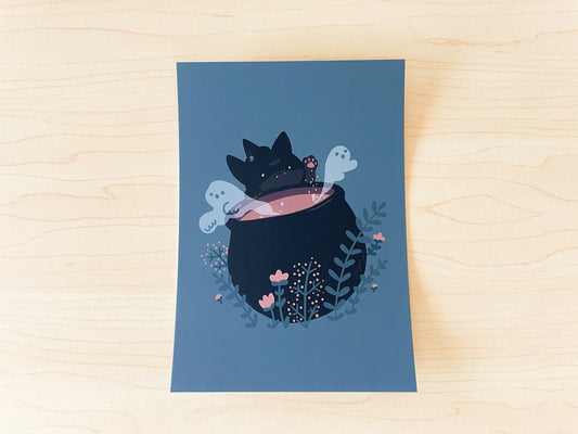 Witch Cat Mini Print / Postcard