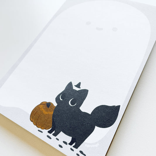 Witch Cat with Ghost Friend Notepad - Memo Pad