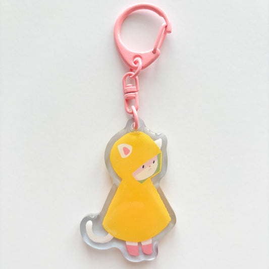 Rainy Cat Glitter Acrylic Keychain