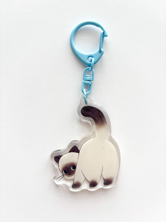 Cheeky Siamese Cat Glitter Acrylic Keychain