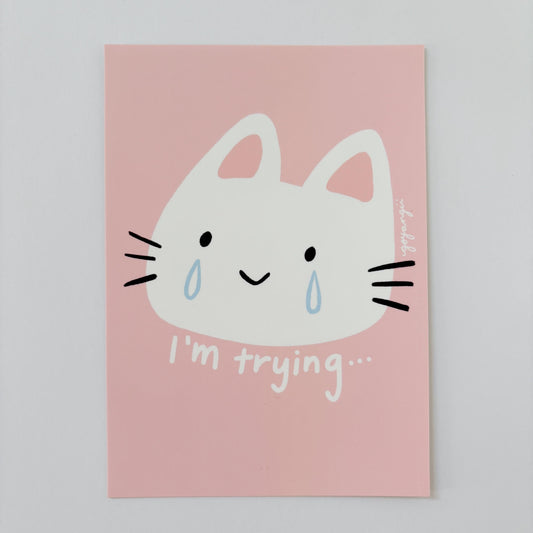 Trying Cat Mini Print / Postcard