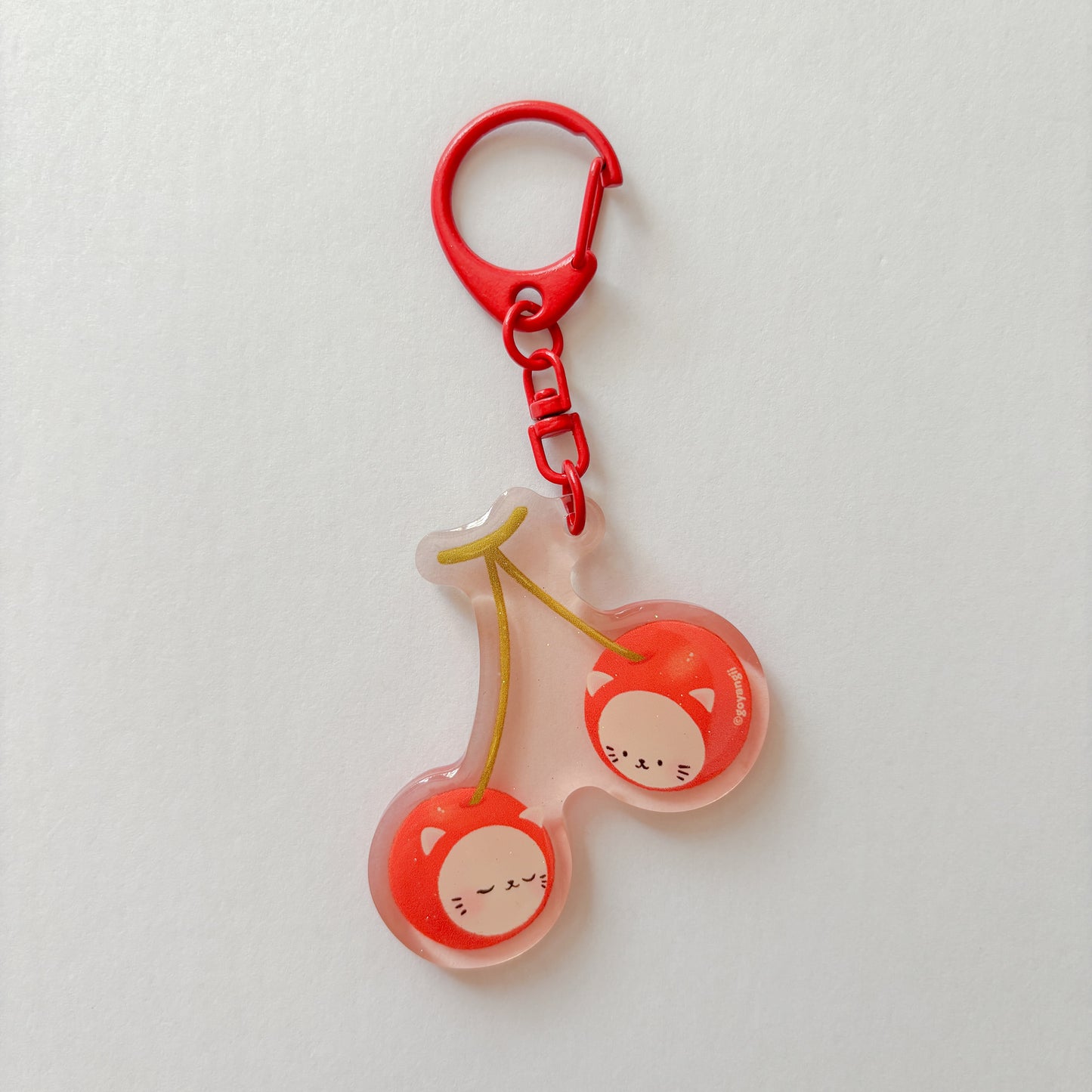 Cherry Cats Glitter Acrylic Keychain