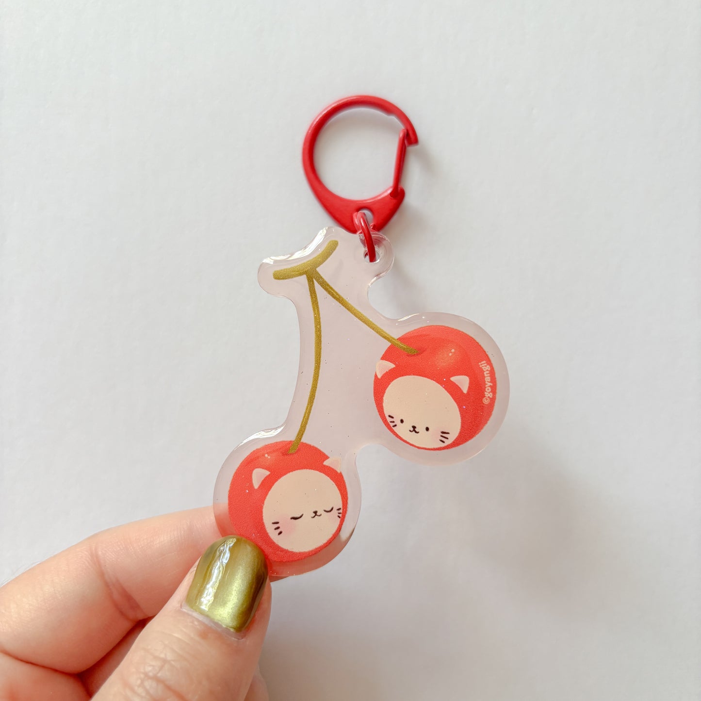 Cherry Cats Glitter Acrylic Keychain