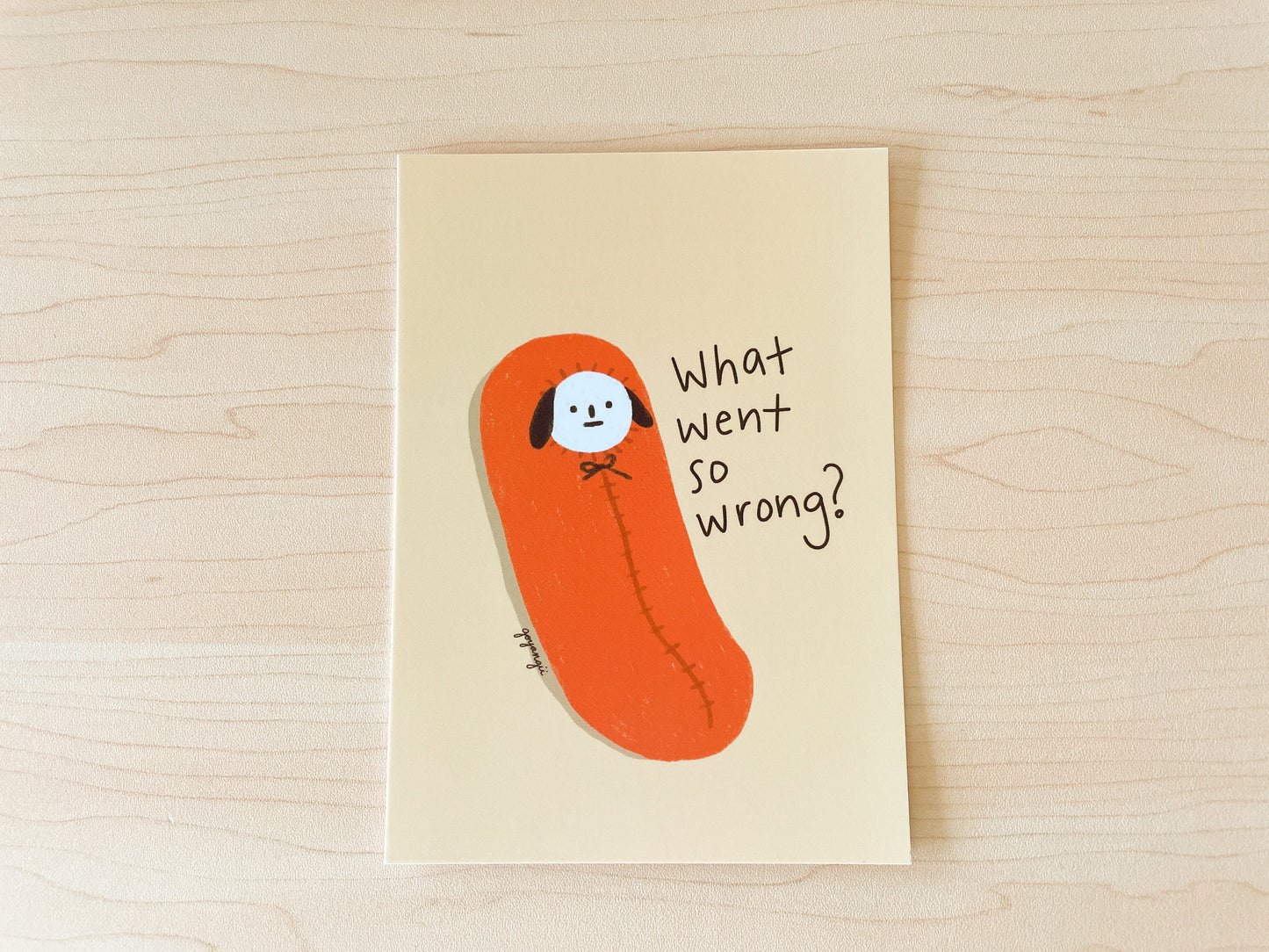 Sleeping Bag Dog Mini Print / Postcard