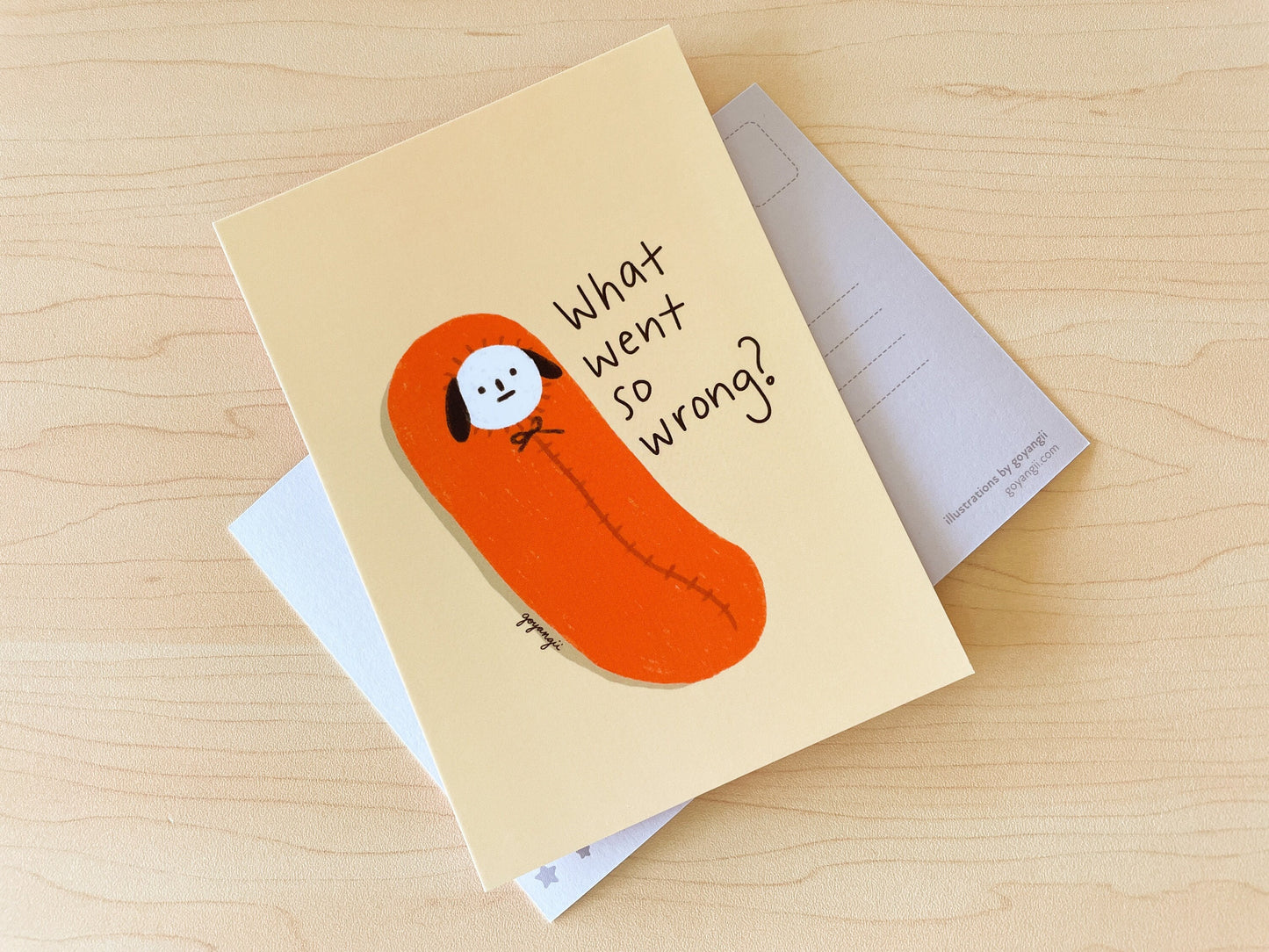 Sleeping Bag Dog Mini Print / Postcard