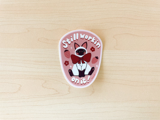 Workin' on it cat Waterproof Vinyl Sticker
