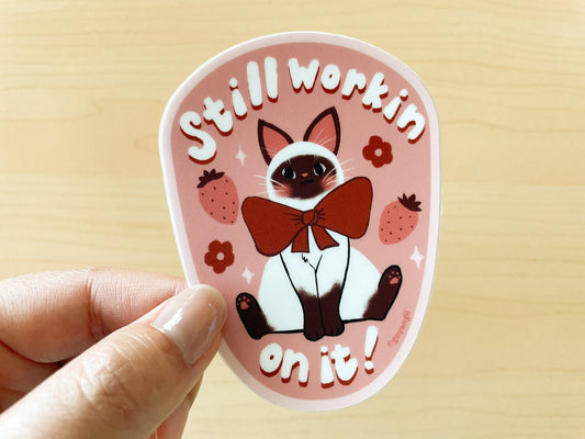 Workin' on it cat Waterproof Vinyl Sticker