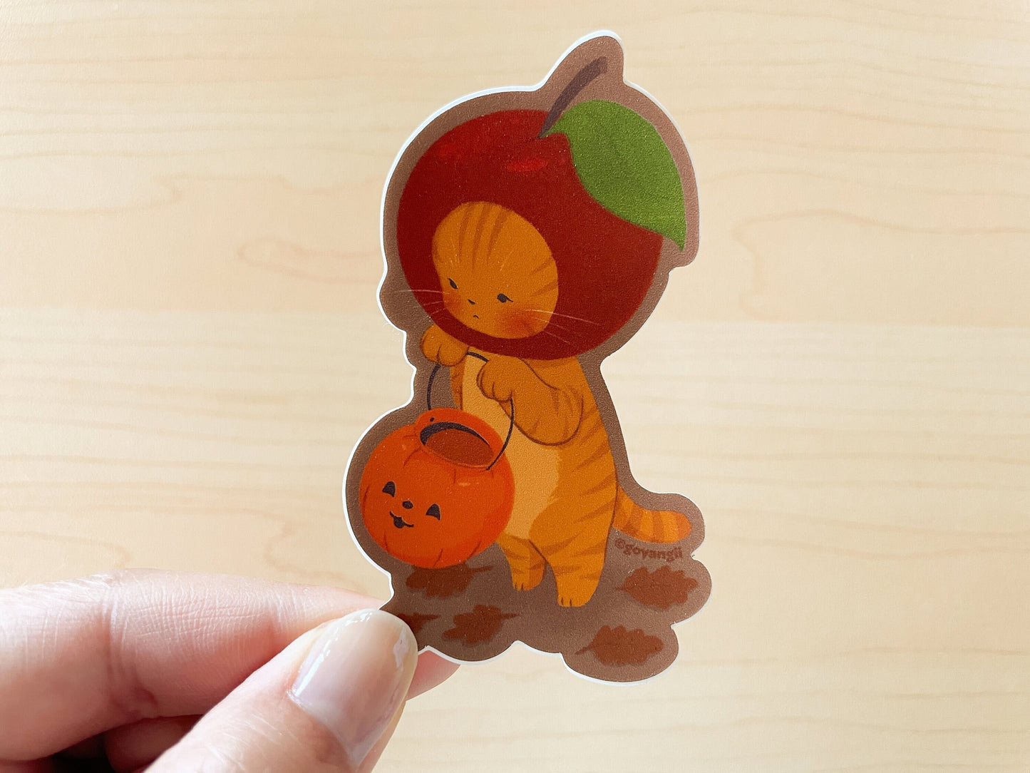 Apple Cat Waterproof Vinyl Sticker
