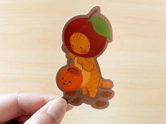 Apple Cat Waterproof Vinyl Sticker