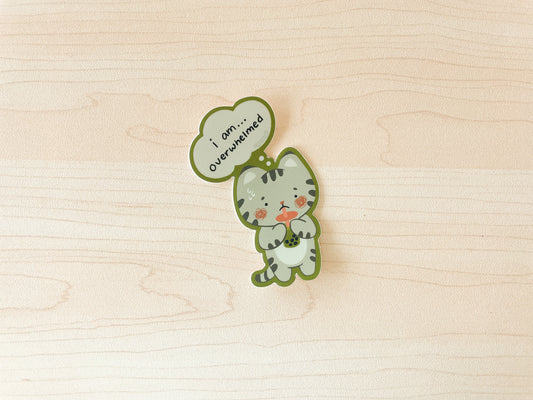 Overwhelmed Boba Cat Waterproof Vinyl Sticker