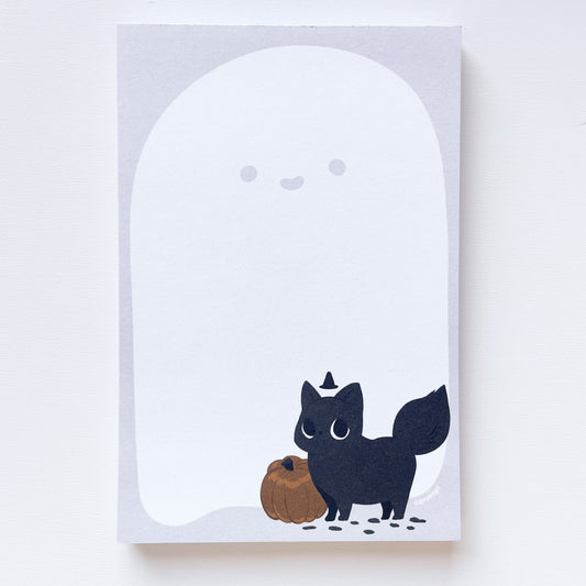 Witch Cat with Ghost Friend Notepad - Memo Pad