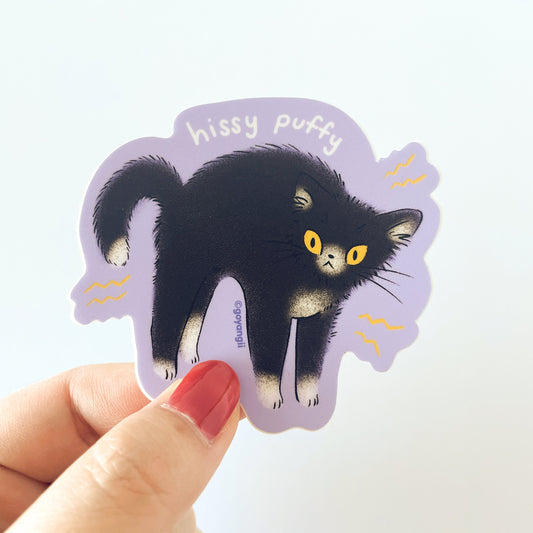 Hissy Puffy Kitty Waterproof Vinyl Sticker