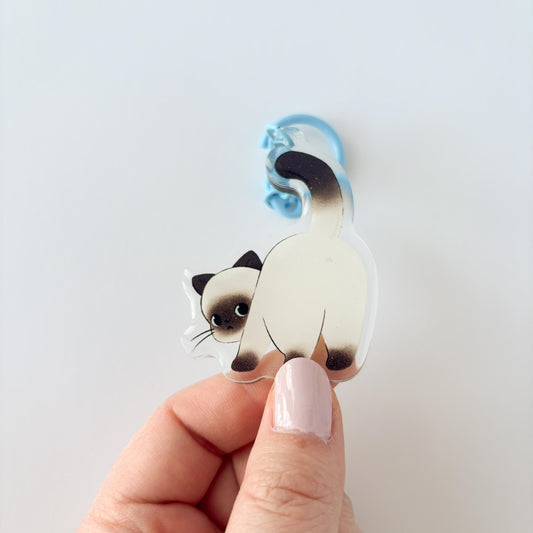 Cheeky Siamese Cat Glitter Acrylic Keychain