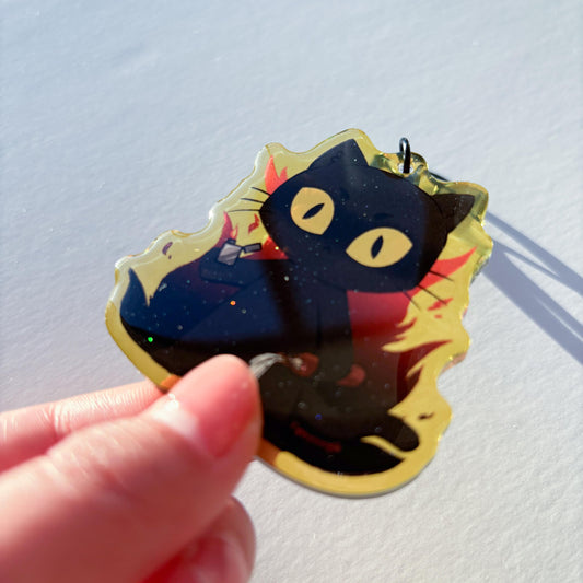 Arson Cat Glitter Acrylic Keychain