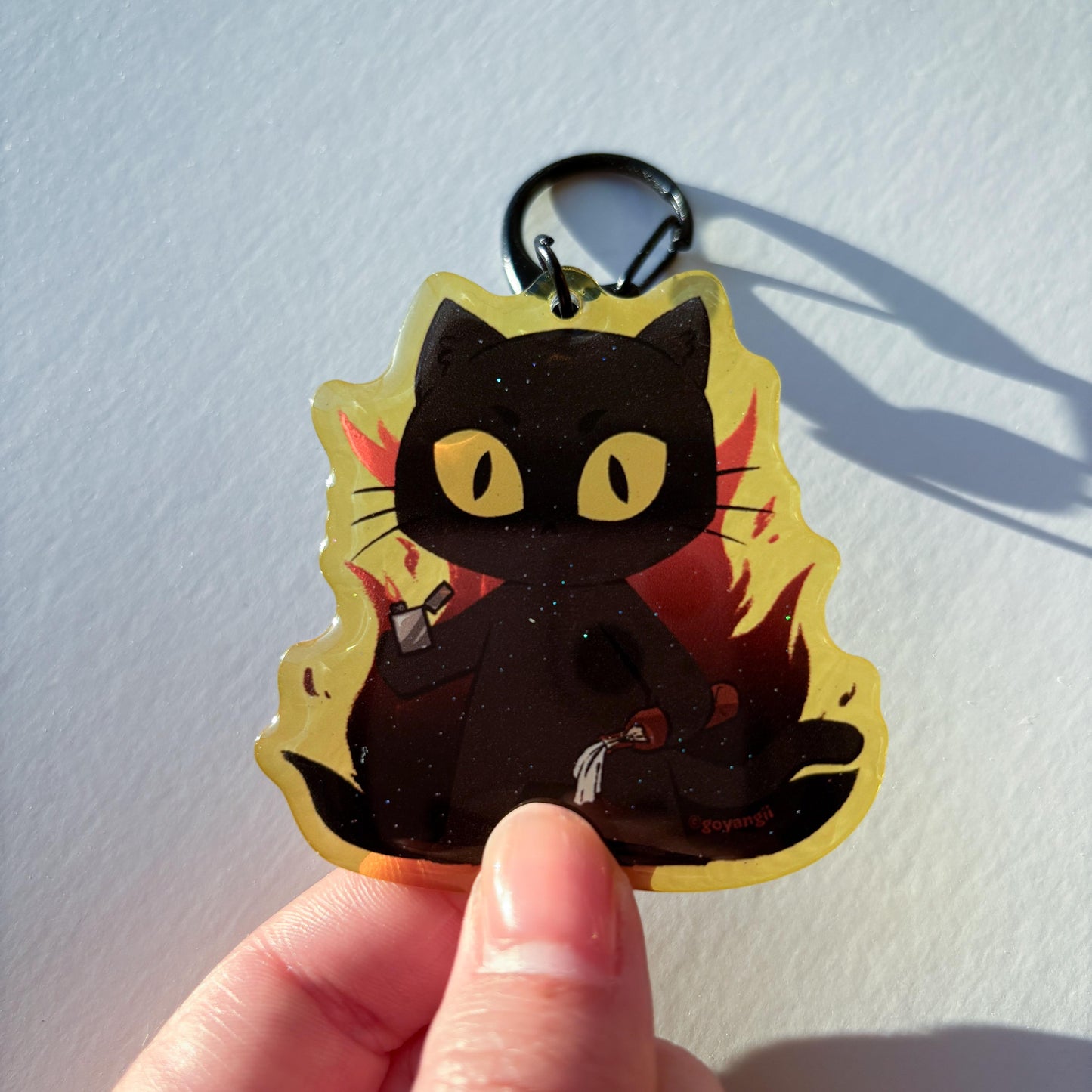 Arson Cat Glitter Acrylic Keychain