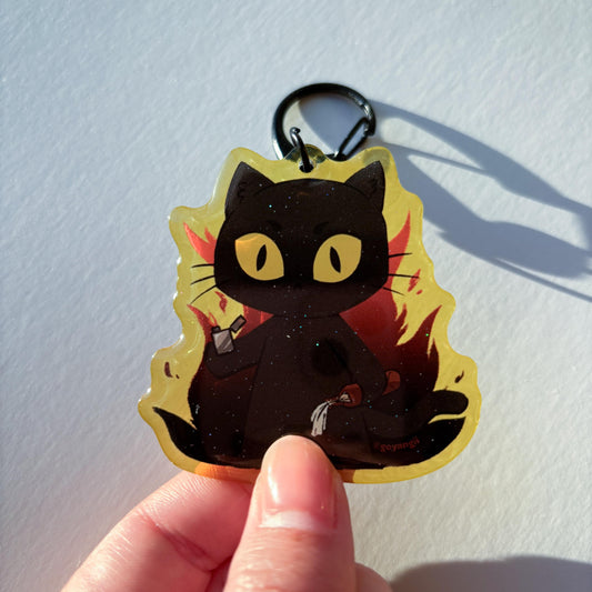 Arson Cat Glitter Acrylic Keychain