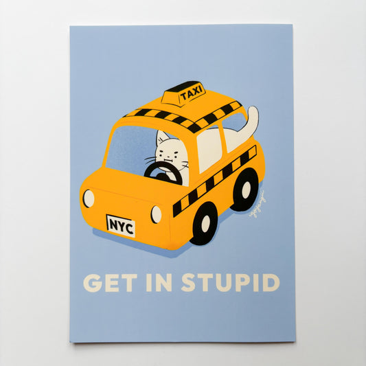 Cat Taxi Mini Print / Postcard