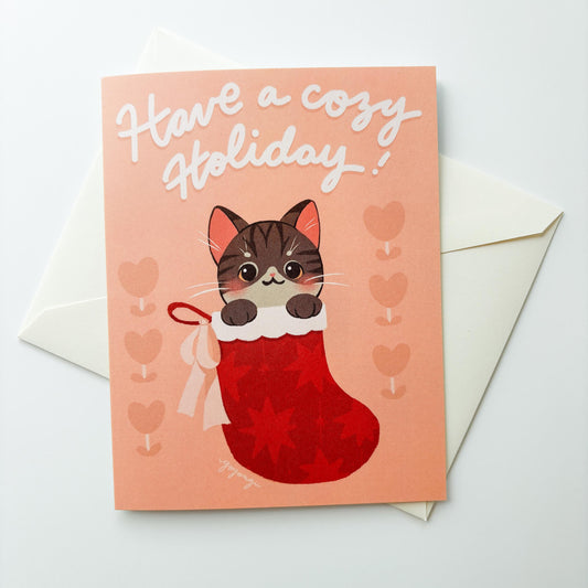 Cat in Stocking Holiday Greeting Card