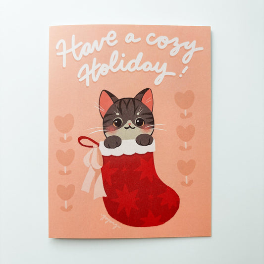 Cat in Stocking Holiday Greeting Card